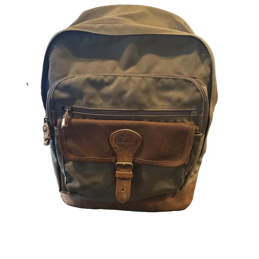 Vtg 90s Eddie Bauer Legacy Leather Canvas Backpack Olive Green Gorpcore